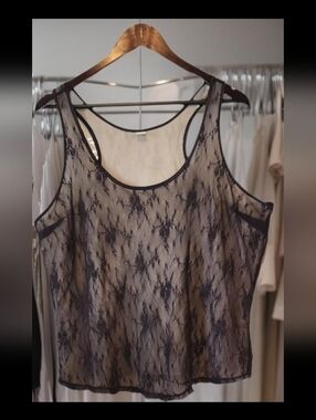 Old Navy Sheer Black Lace Tank Razorback Linned XL